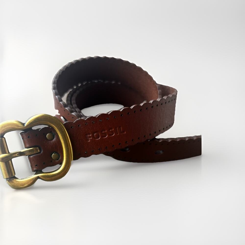 Fossil Women’s Leather Belt Brown Tan Scallop Edge Medium - Picture 3 of 5